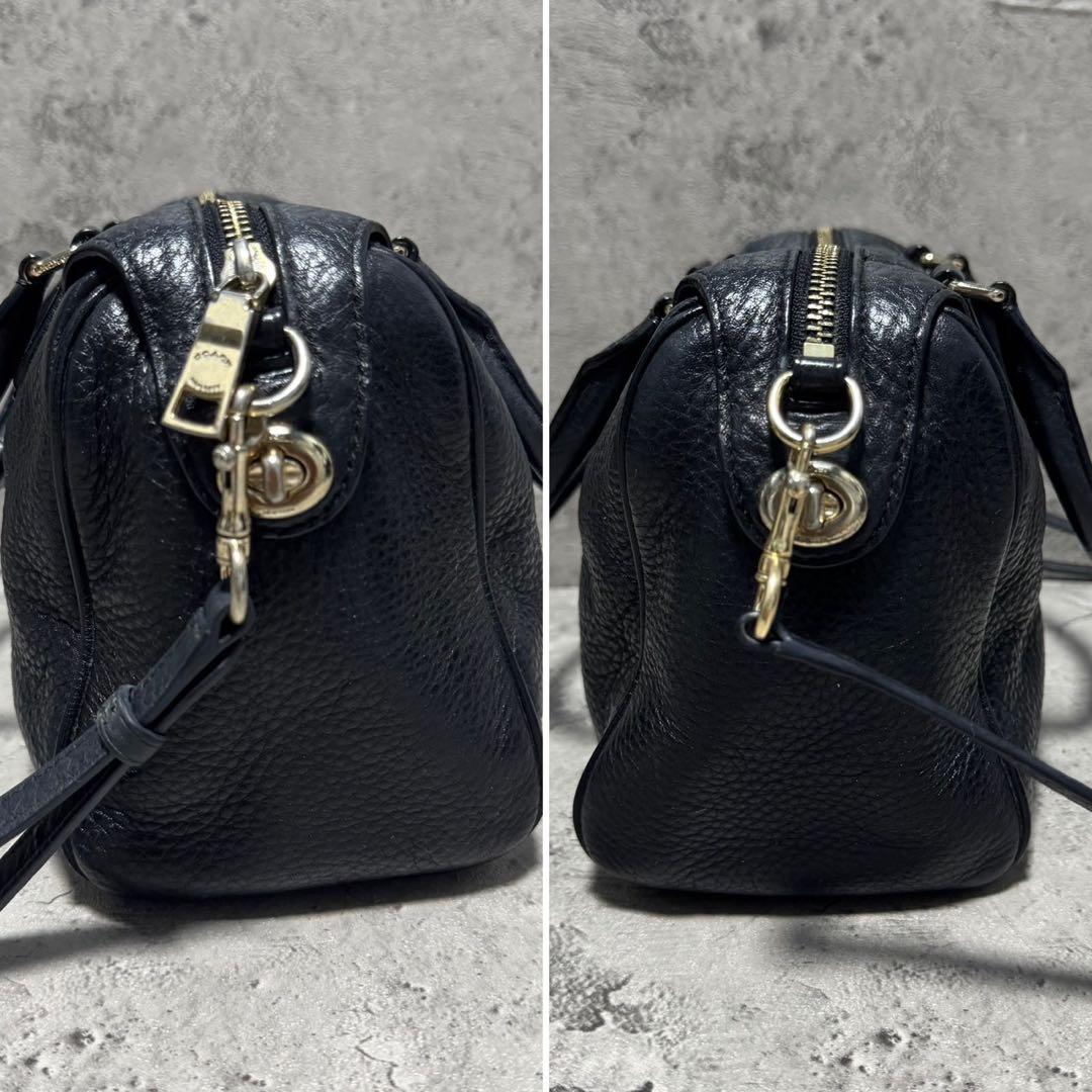 美品✨️コーチ 2way ショルダーバッグ ミニボストン ターンロック レザー 黒