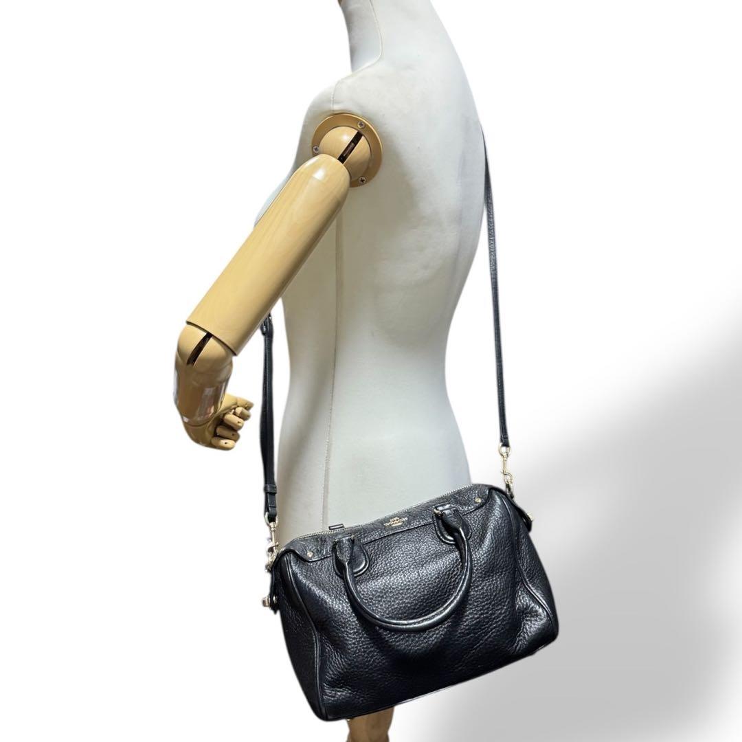 美品✨️コーチ 2way ショルダーバッグ ミニボストン ターンロック レザー 黒
