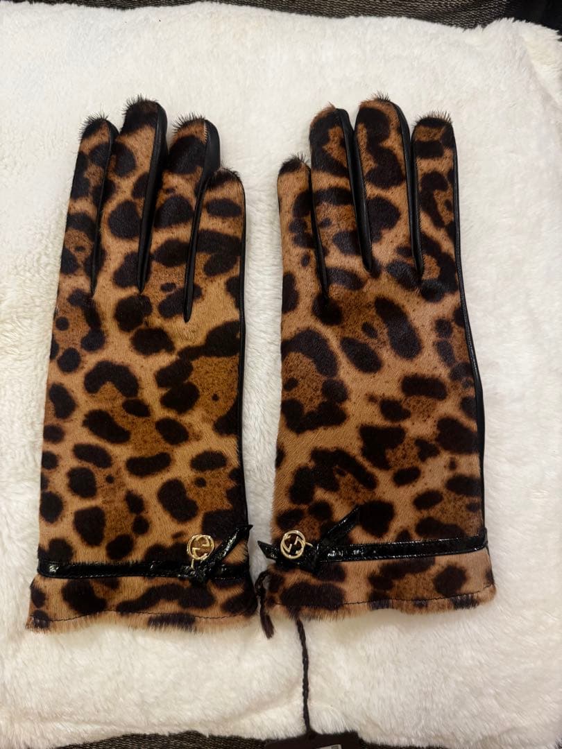 GUCCI レオパード 手袋 未使用タグ付き レザー ハラコ