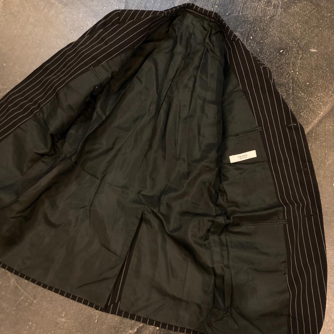 PRADA ストライプ柄3釦セットアップシングルスーツ46 ブラックイタリア製