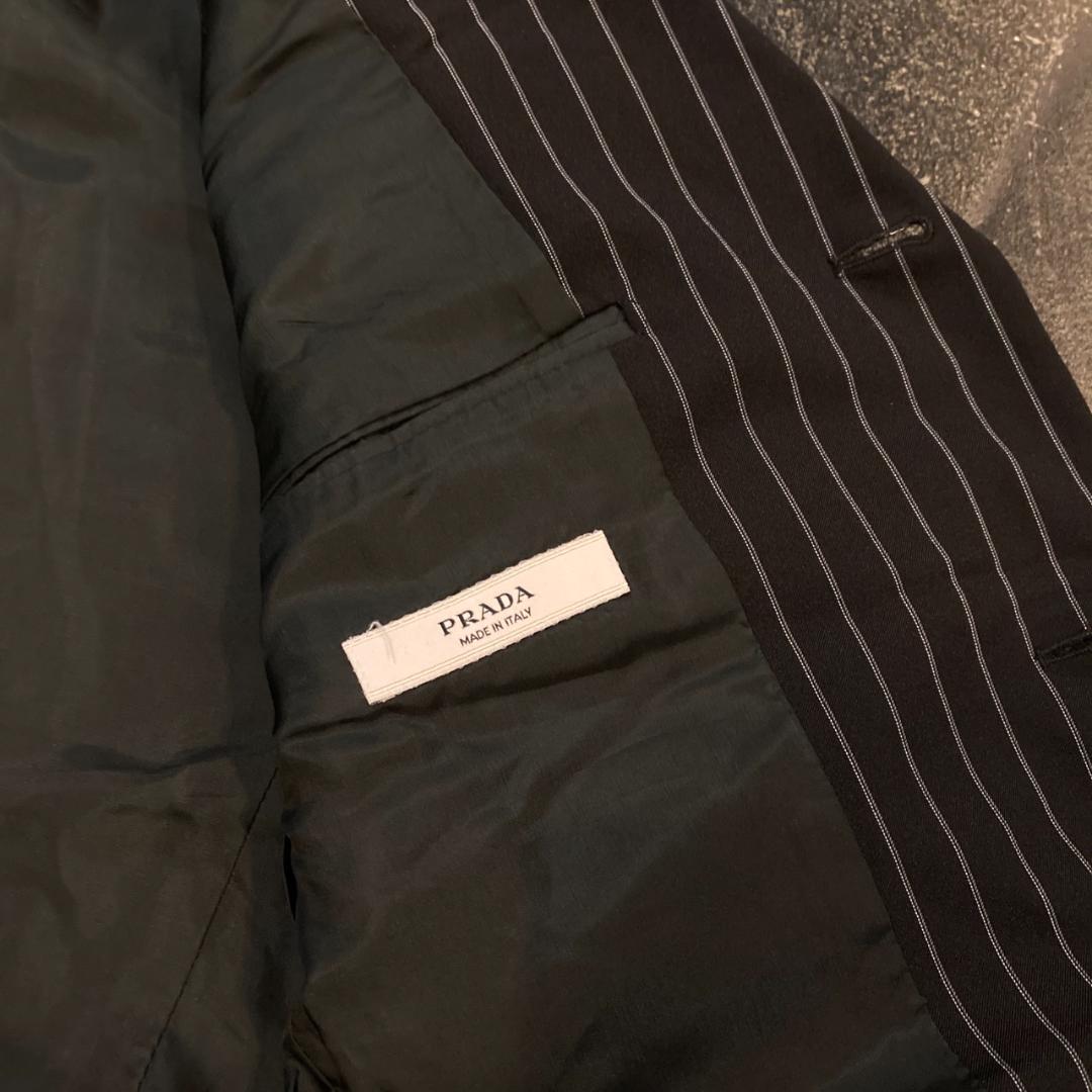 PRADA ストライプ柄3釦セットアップシングルスーツ46 ブラックイタリア製