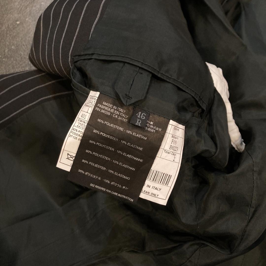 PRADA ストライプ柄3釦セットアップシングルスーツ46 ブラックイタリア製