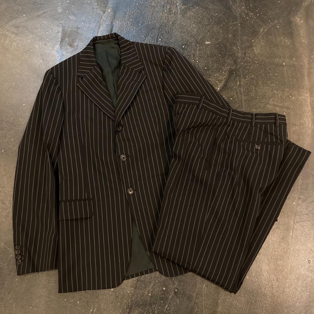 PRADA ストライプ柄3釦セットアップシングルスーツ46 ブラックイタリア製