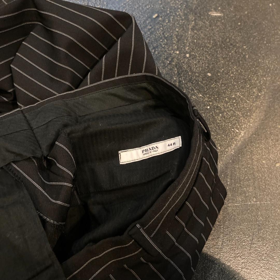 PRADA ストライプ柄3釦セットアップシングルスーツ46 ブラックイタリア製