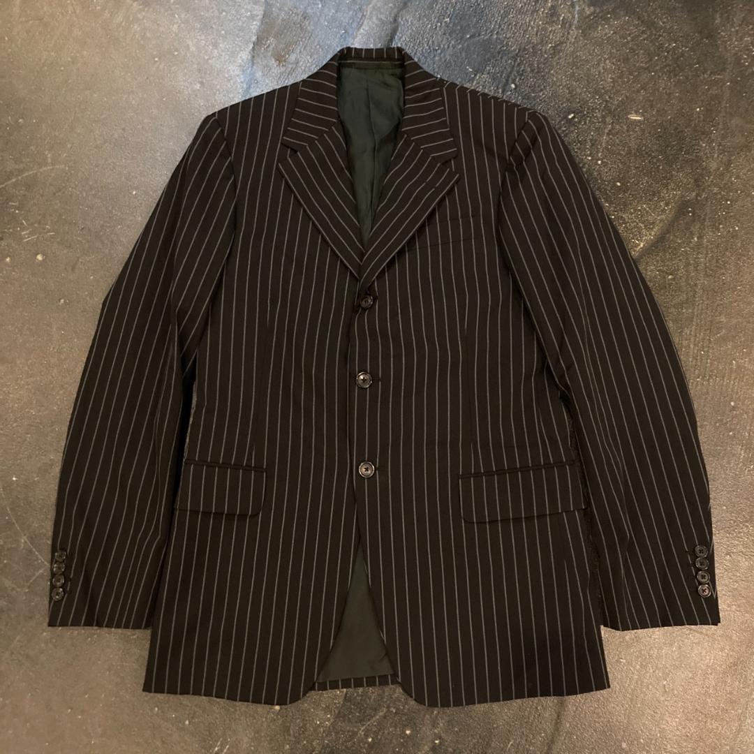 PRADA ストライプ柄3釦セットアップシングルスーツ46 ブラックイタリア製