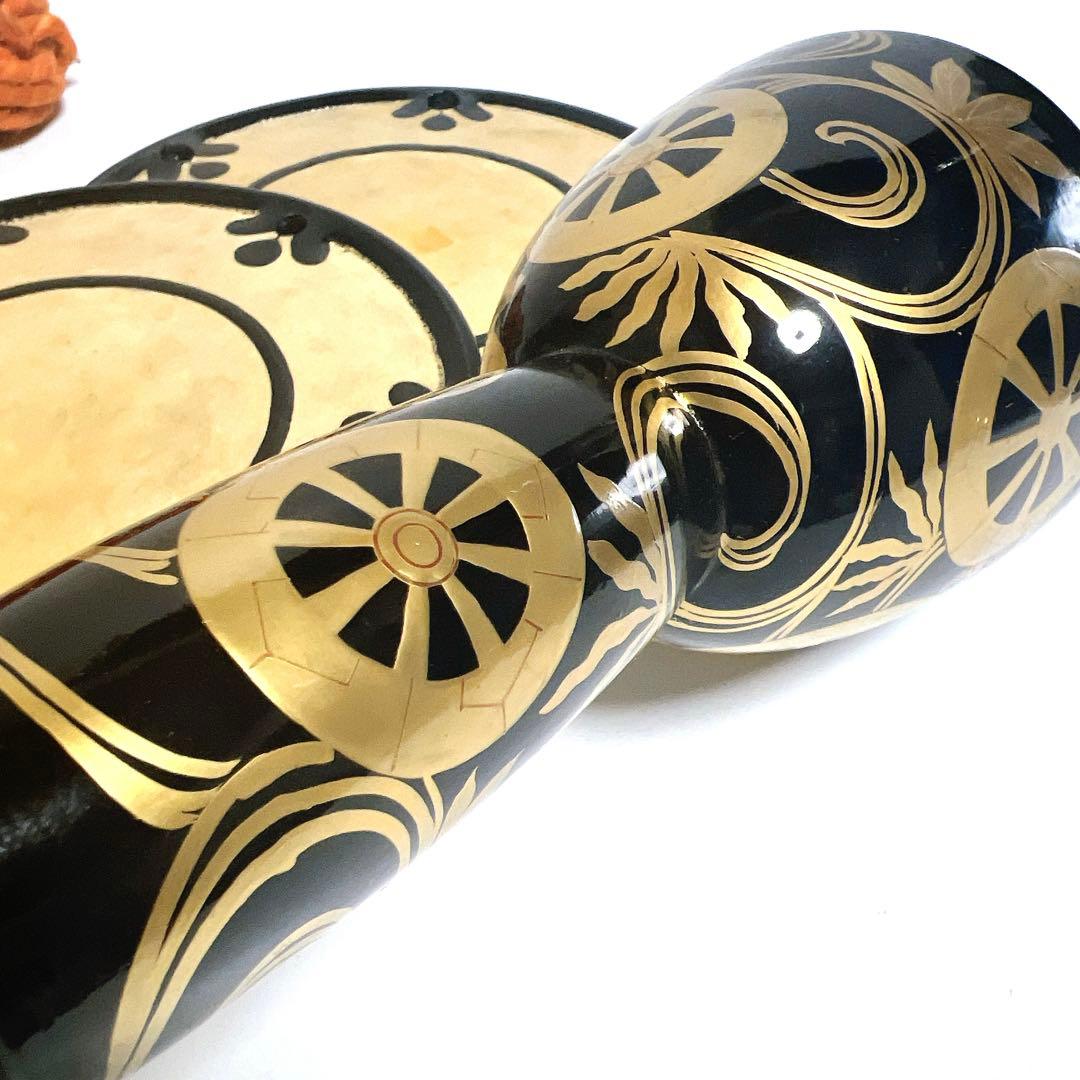 【希少】鼓　蒔絵　小鼓　胴　和楽器　漆塗り　伝統芸能　能 歌舞伎　竹雀　金彩