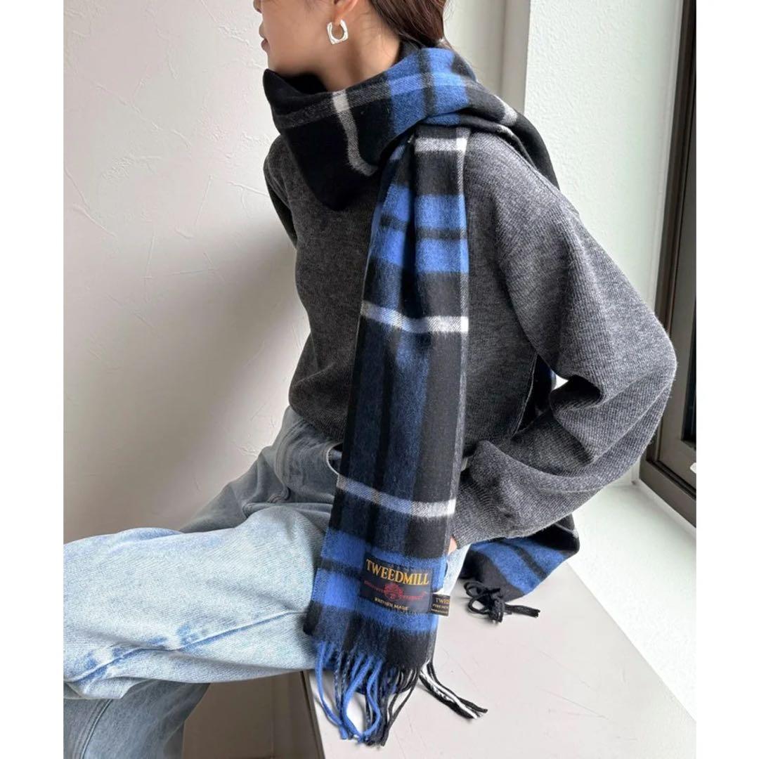 TWEEDMILLツイードミル チェック　ストール　ブルー