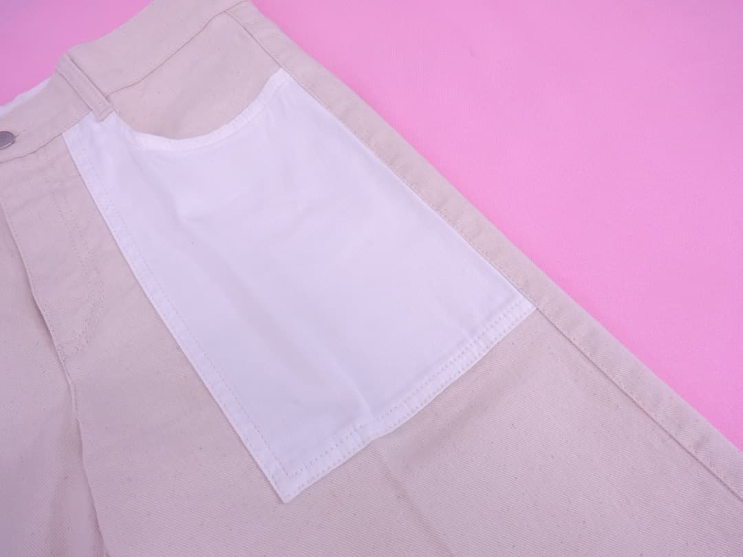 ステラマッカートニー　ワイドコットンデニムパンツ　バギー　ホワイトライトベージュ