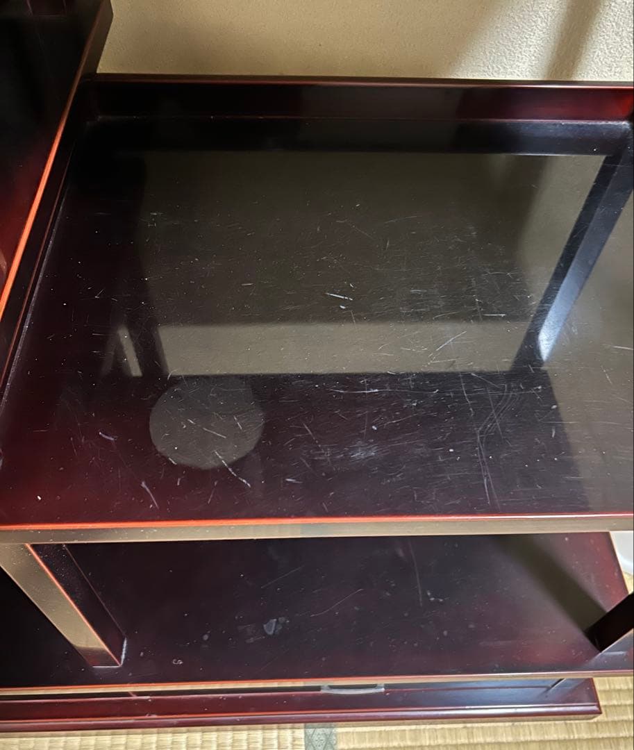 本漆　輪島塗　茶箪笥　モダンなデザイン　ワインレッド