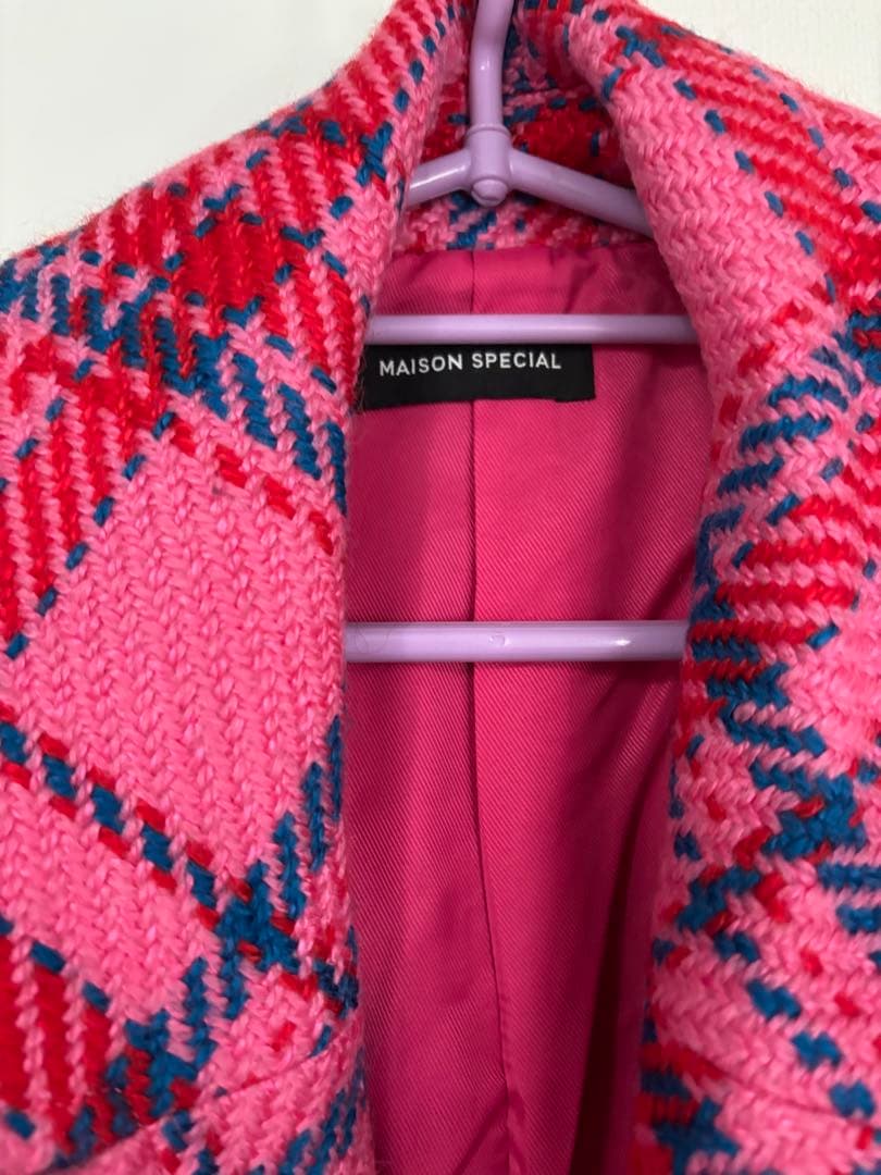 <美品>MAISON SPECIAL ピンク チェック トレンチコート