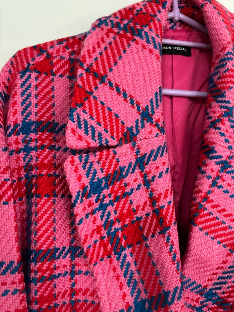 <美品>MAISON SPECIAL ピンク チェック トレンチコート