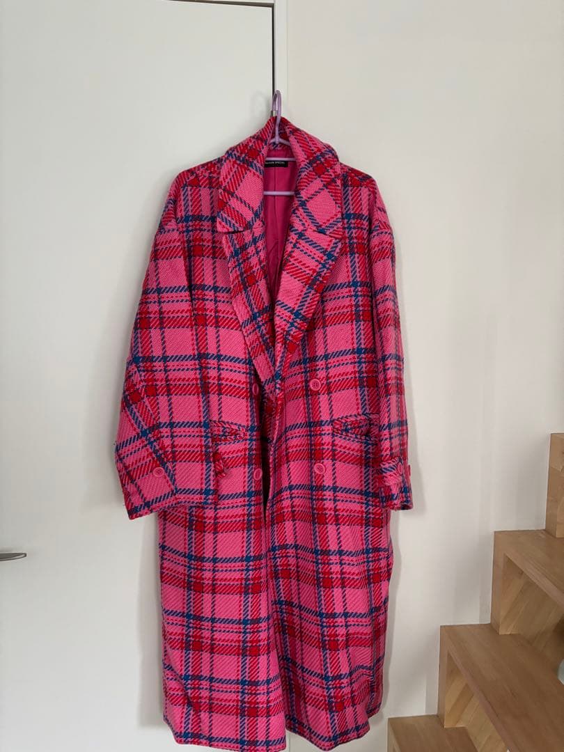 <美品>MAISON SPECIAL ピンク チェック トレンチコート