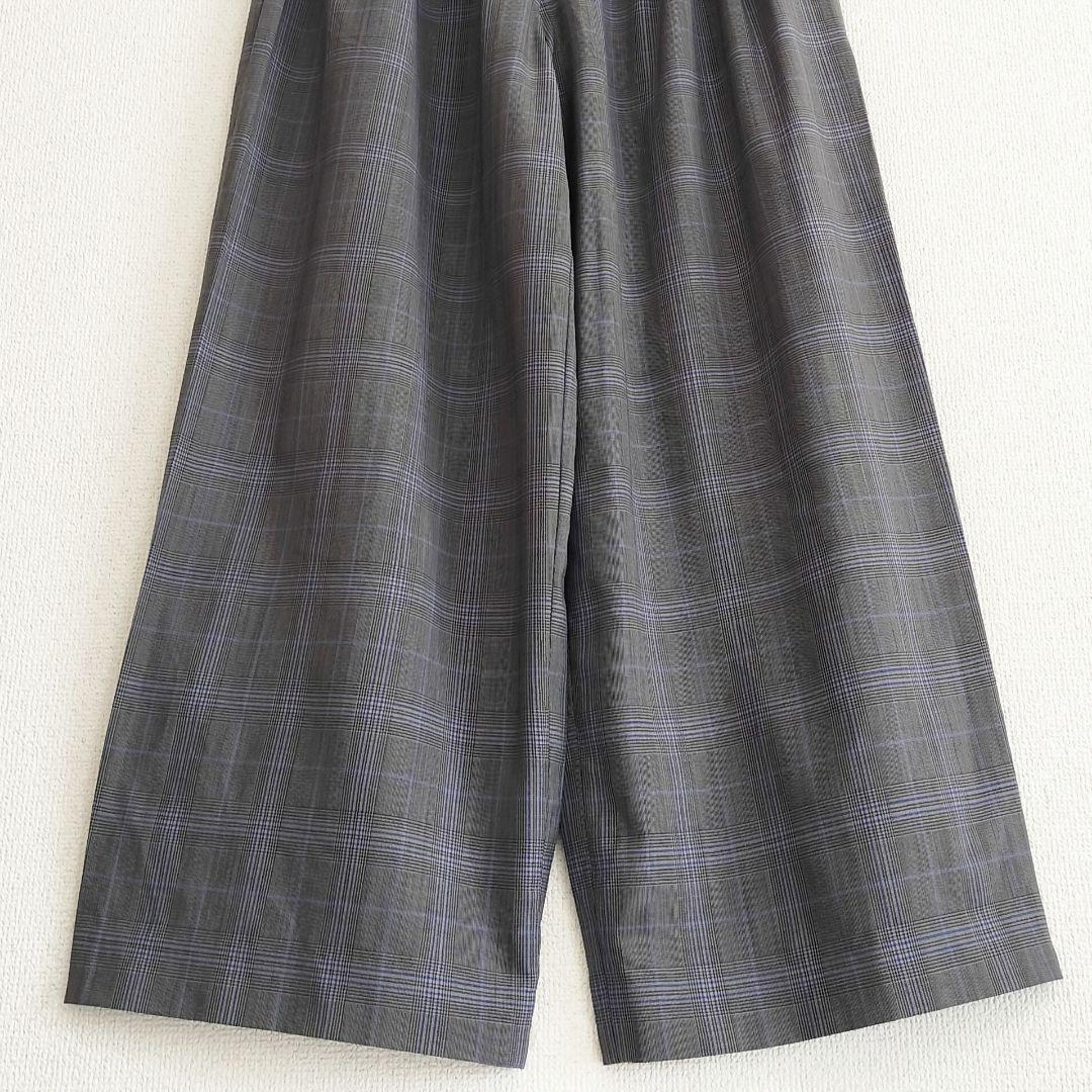 美品 ENFOLD グレンチェック ウール ワイドイージーパンツ 38 グレー