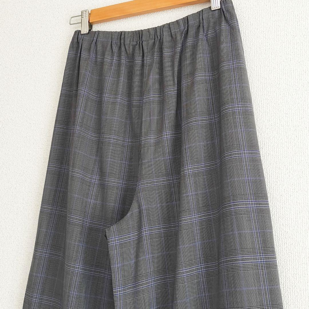 美品 ENFOLD グレンチェック ウール ワイドイージーパンツ 38 グレー