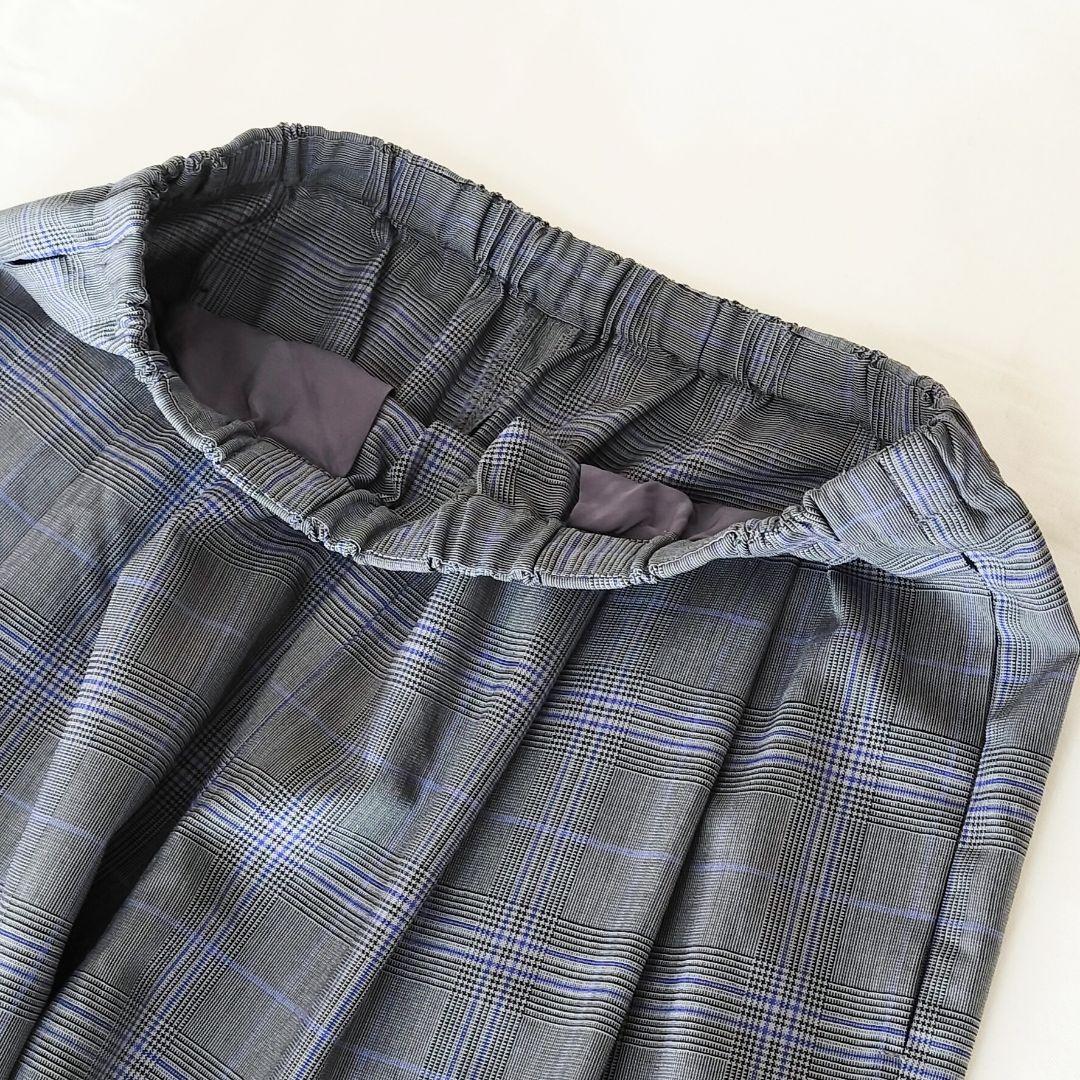 美品 ENFOLD グレンチェック ウール ワイドイージーパンツ 38 グレー