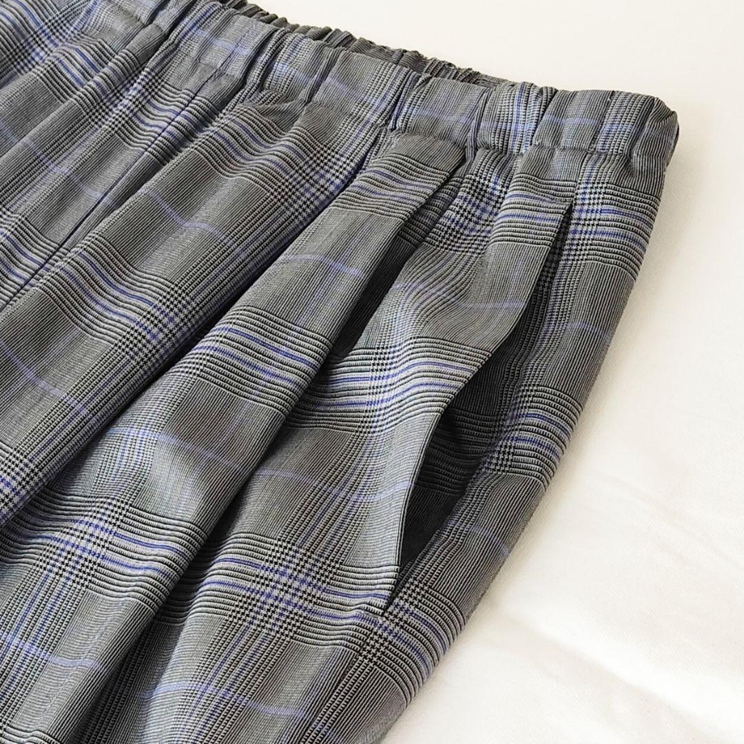 美品 ENFOLD グレンチェック ウール ワイドイージーパンツ 38 グレー