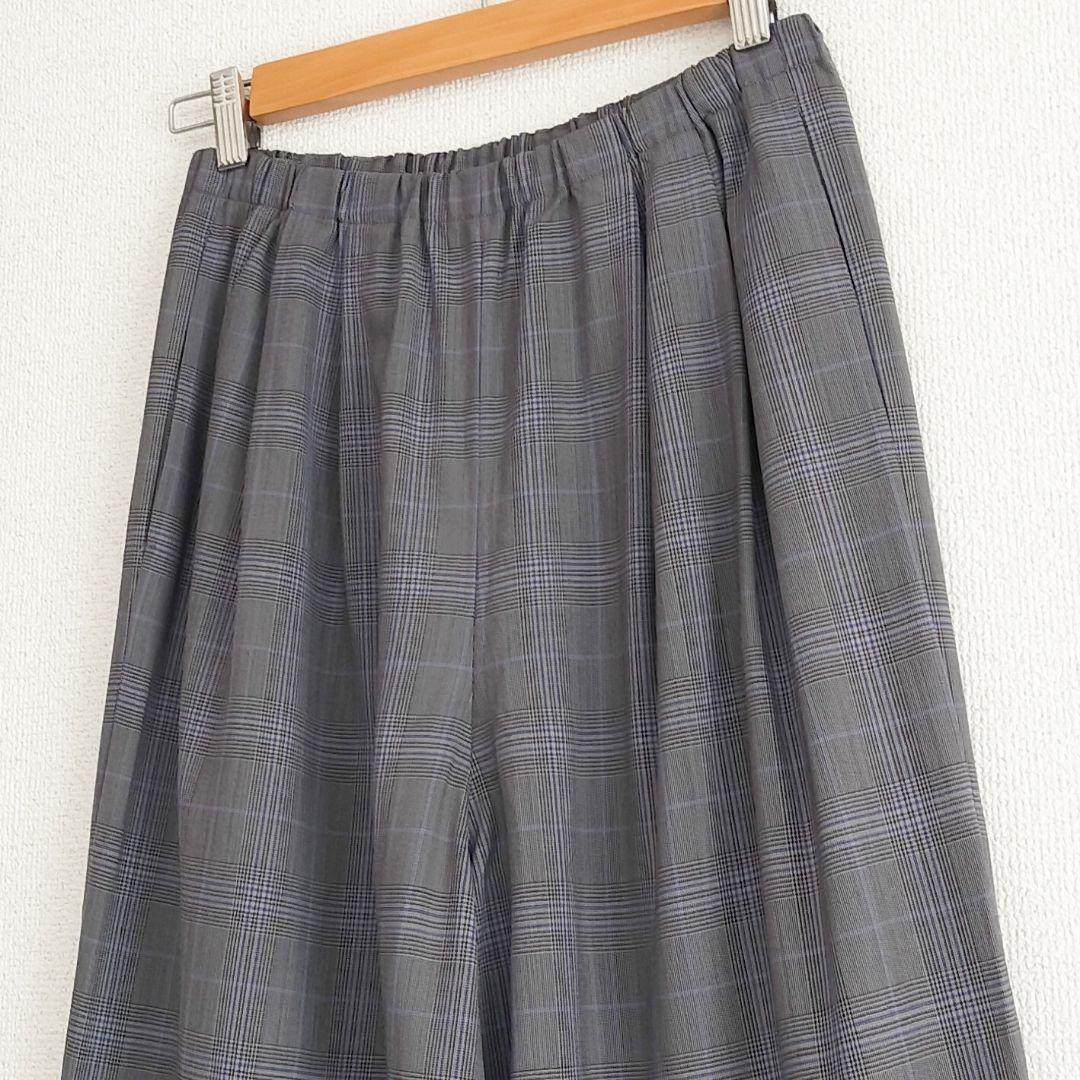 美品 ENFOLD グレンチェック ウール ワイドイージーパンツ 38 グレー