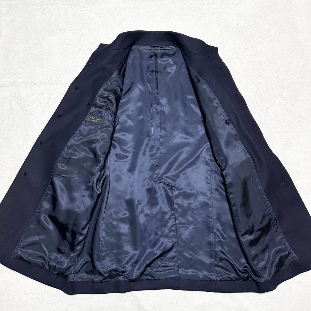 100 美品 EPOCA UOMO ウール100% スタンドカラーコート 濃紺