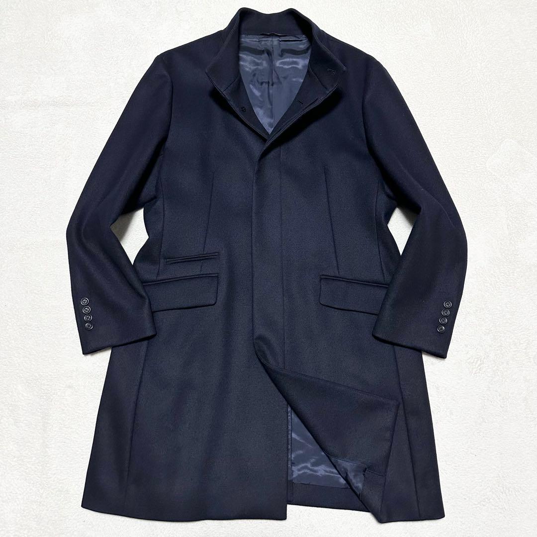 100 美品 EPOCA UOMO ウール100% スタンドカラーコート 濃紺