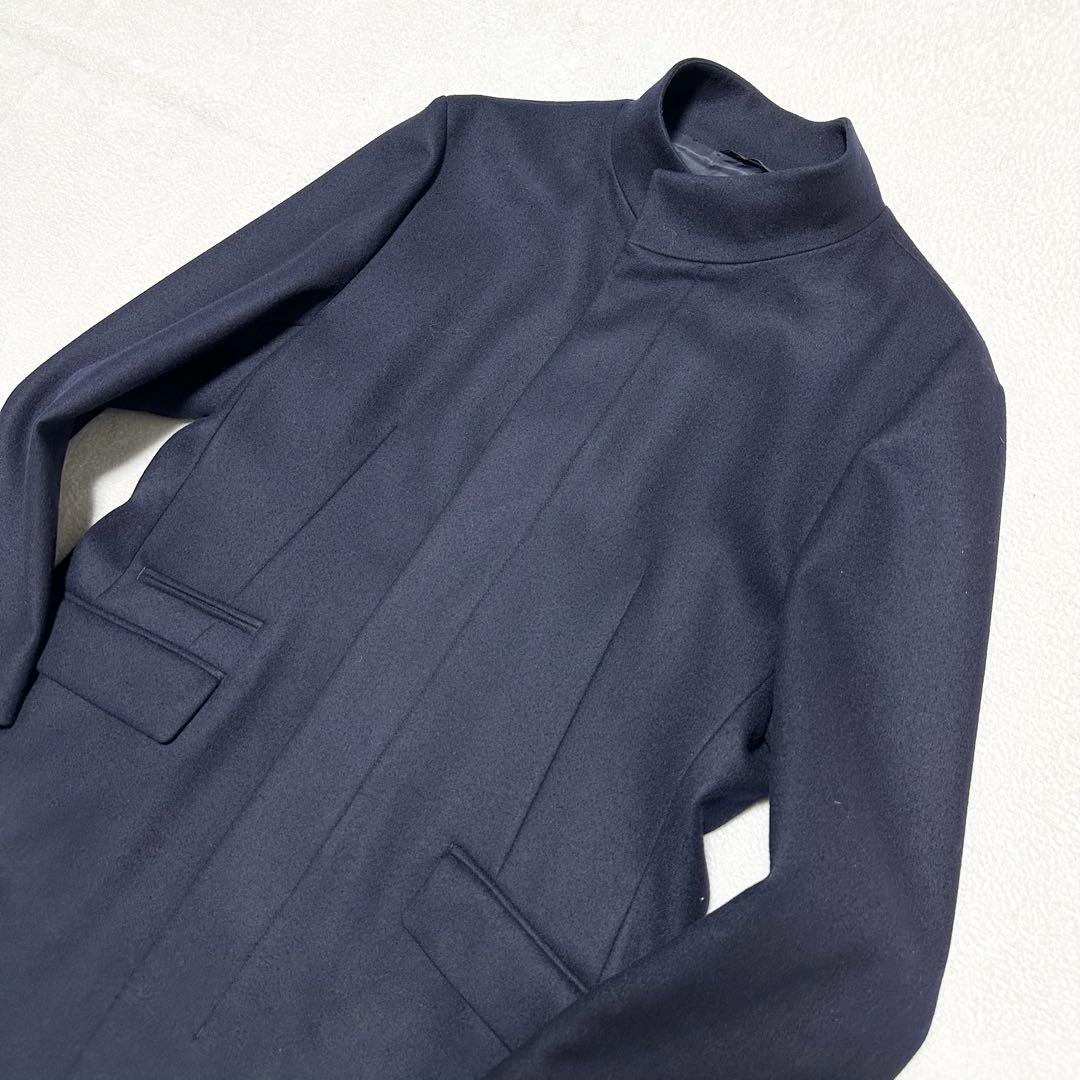 100 美品 EPOCA UOMO ウール100% スタンドカラーコート 濃紺