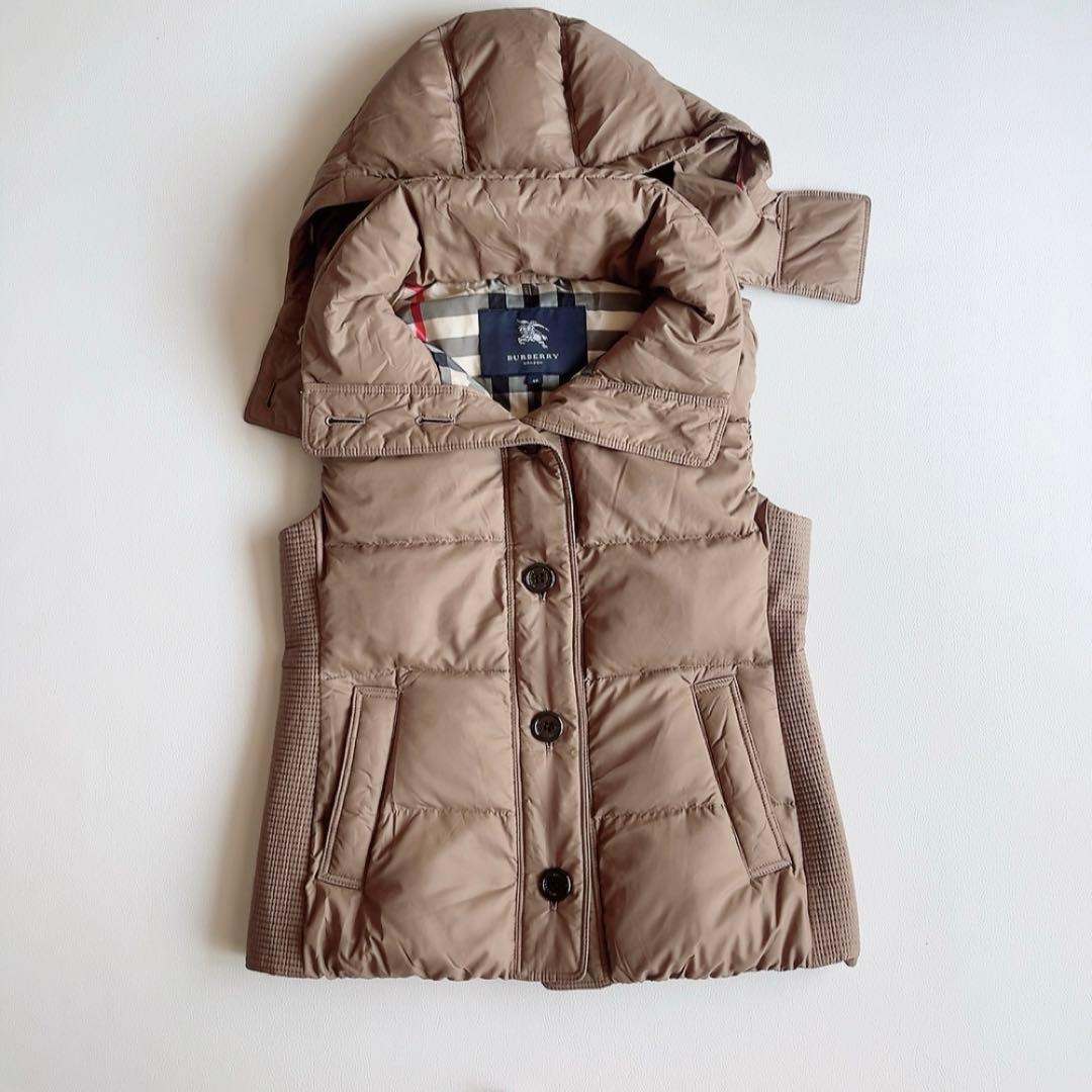 バーバリーロンドン　ダウンベスト　ノバチェック　フード取外可　2way　ベージュ