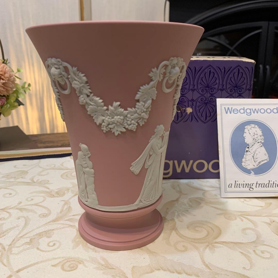 希少　ウェッジウッド ジャスパー　ピンク　花瓶　フラワーベース