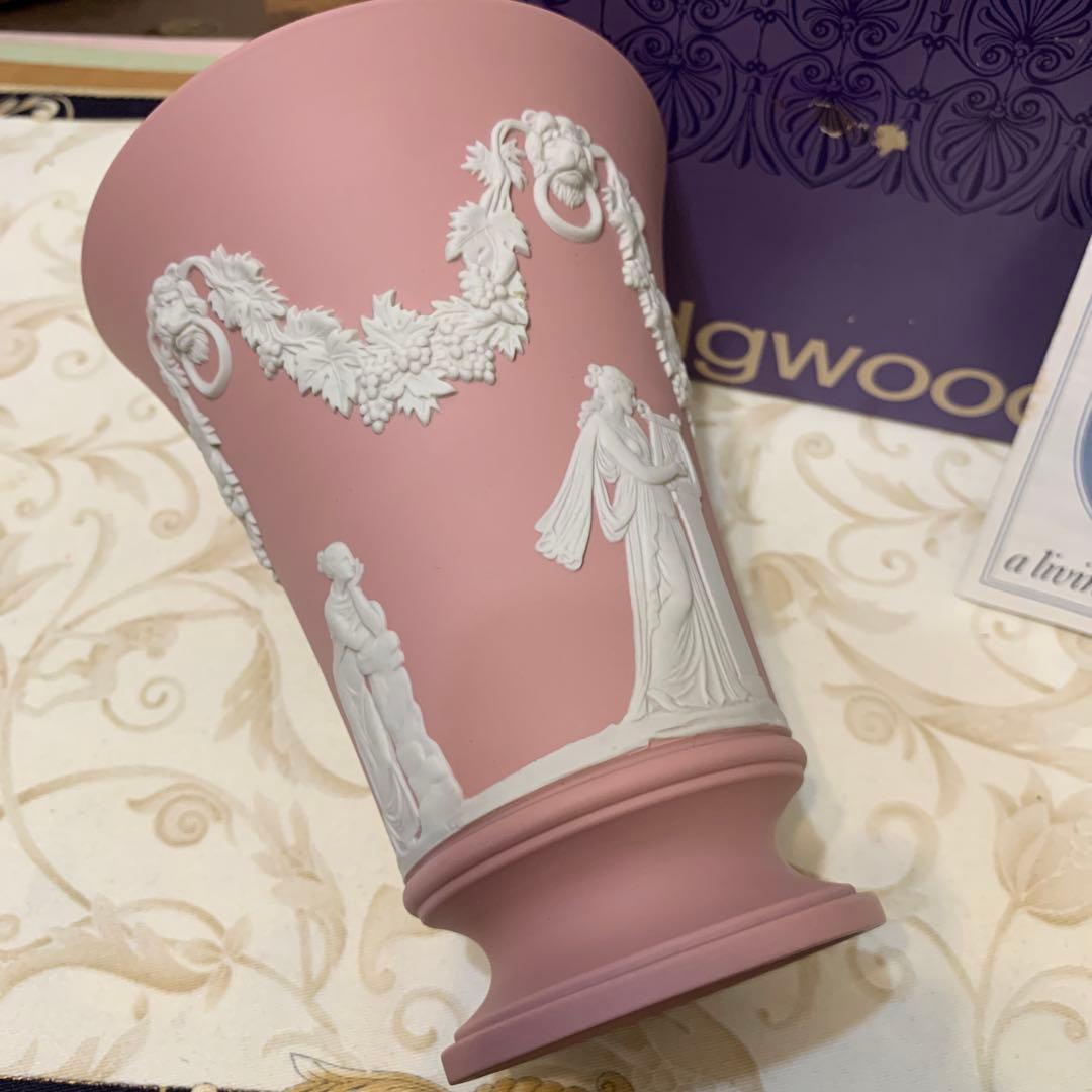 希少　ウェッジウッド ジャスパー　ピンク　花瓶　フラワーベース