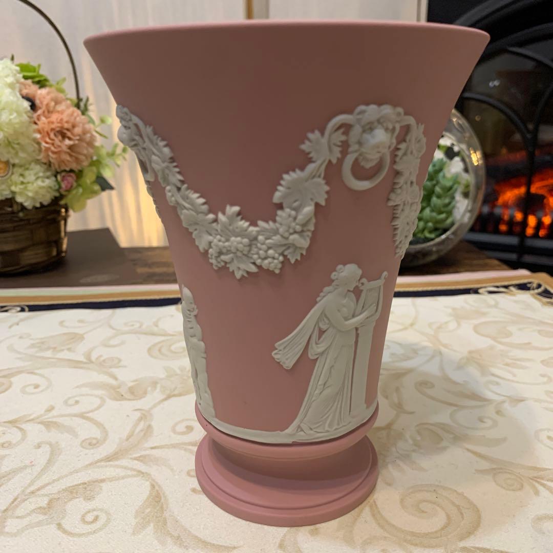 希少　ウェッジウッド ジャスパー　ピンク　花瓶　フラワーベース