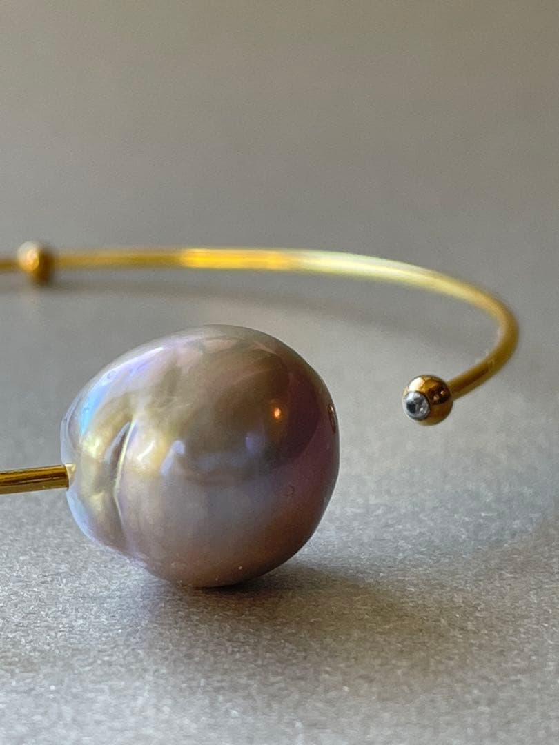 PivoineシルバーグレーバロックパールブレスレットバングルSYG