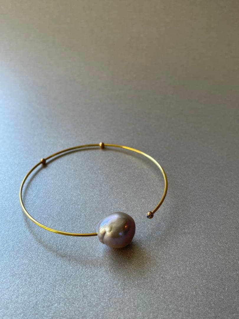 PivoineシルバーグレーバロックパールブレスレットバングルSYG