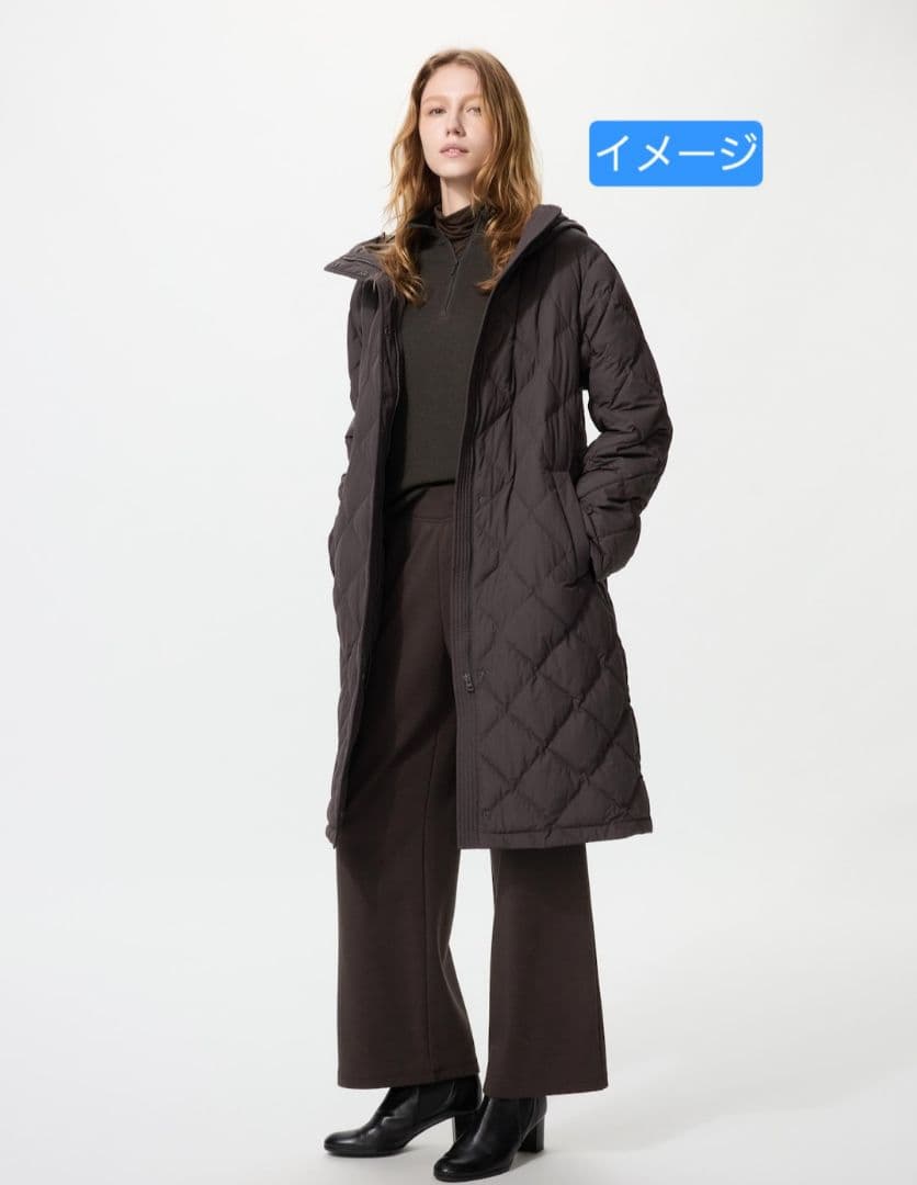 ユニクロパフテックロングコートリラックスフィット　ダークブラウン XXL