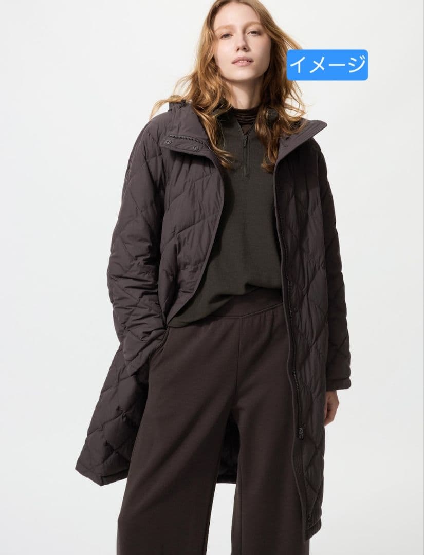 ユニクロパフテックロングコートリラックスフィット　ダークブラウン XXL