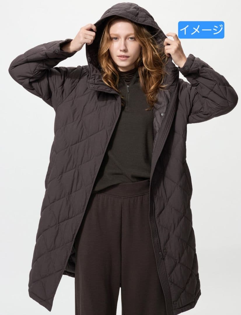 ユニクロパフテックロングコートリラックスフィット　ダークブラウン XXL