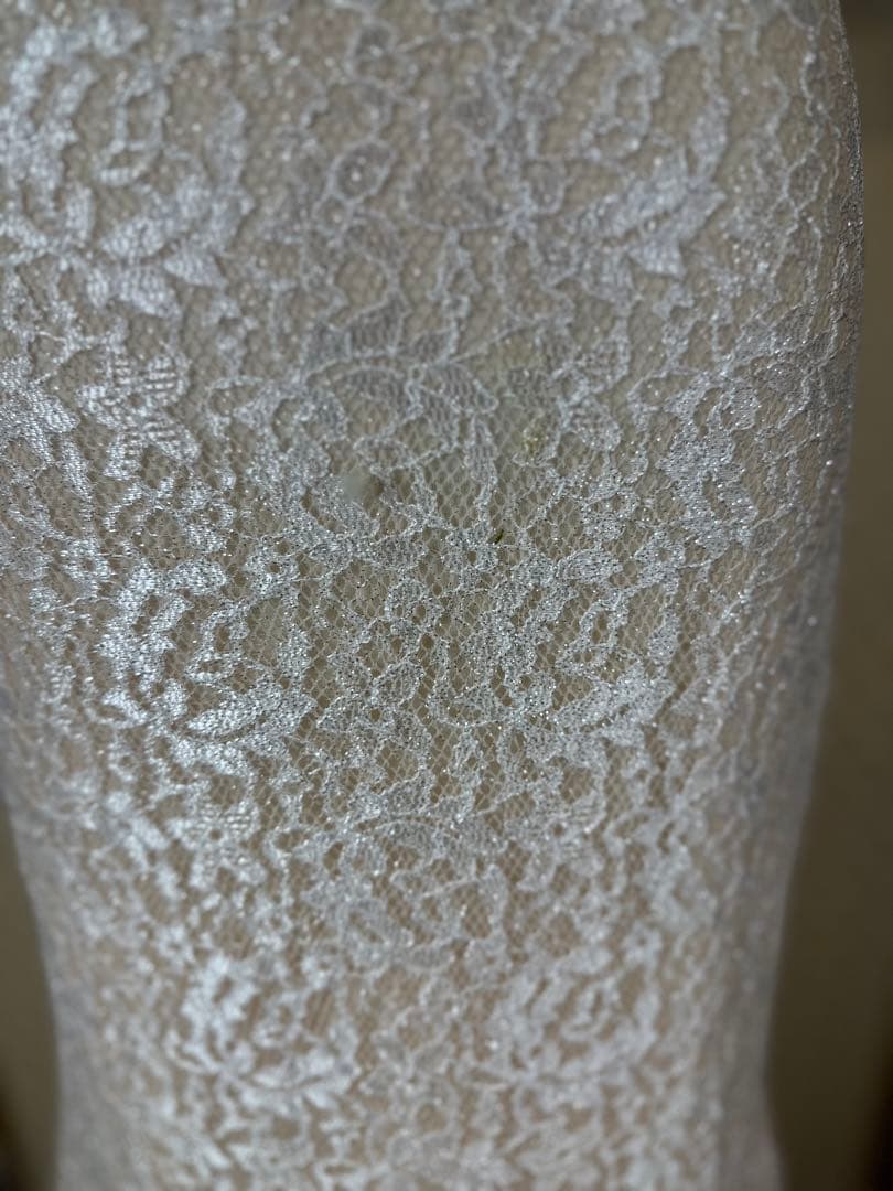 ラメアイボリー レース フレアスリーブ パーティードレス