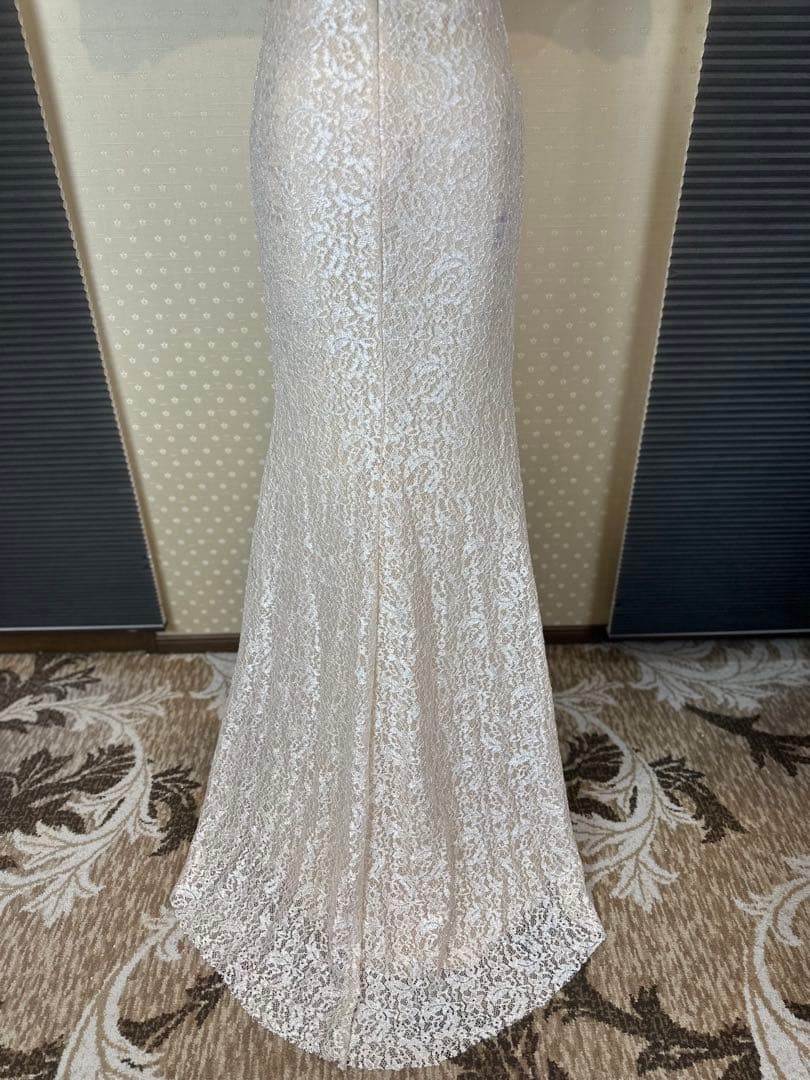 ラメアイボリー レース フレアスリーブ パーティードレス