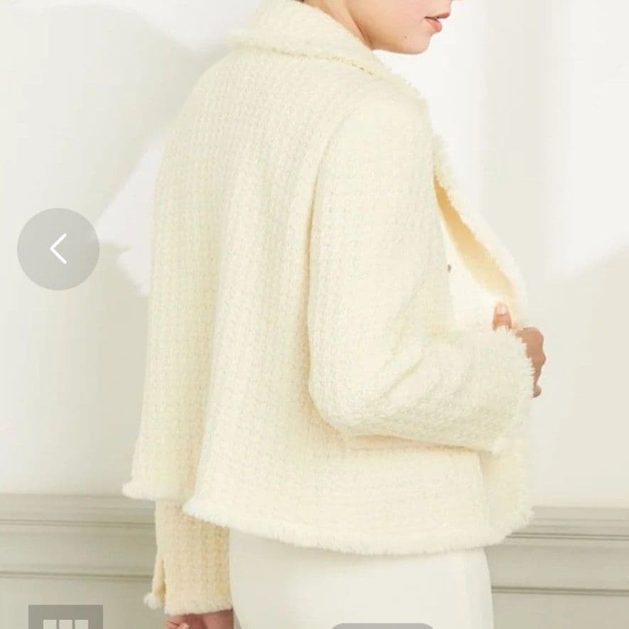 タグ付未使用◆ノーリーズ◆ツィードジャケット フリンジ セットアップ可 白