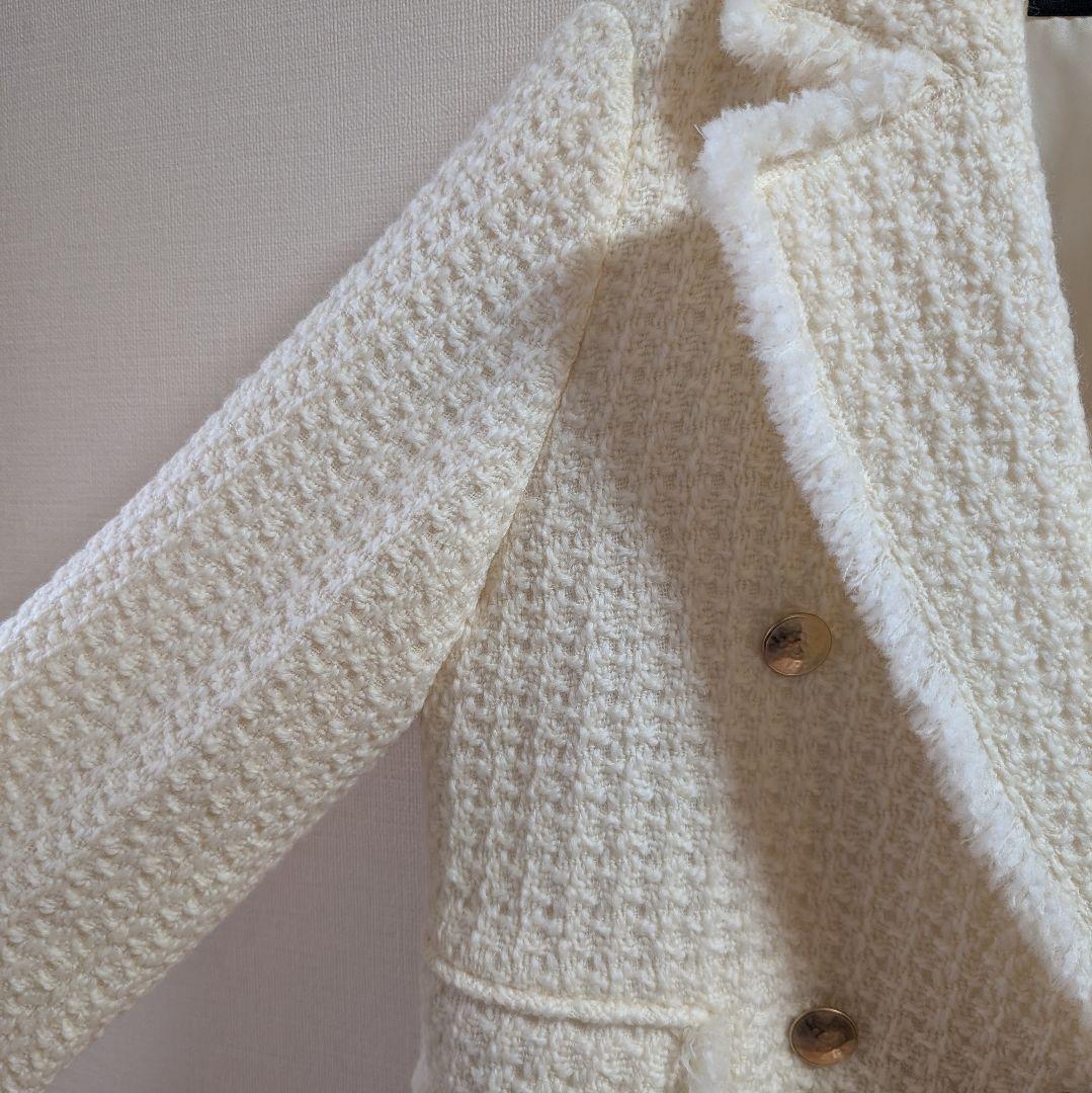 タグ付未使用◆ノーリーズ◆ツィードジャケット フリンジ セットアップ可 白