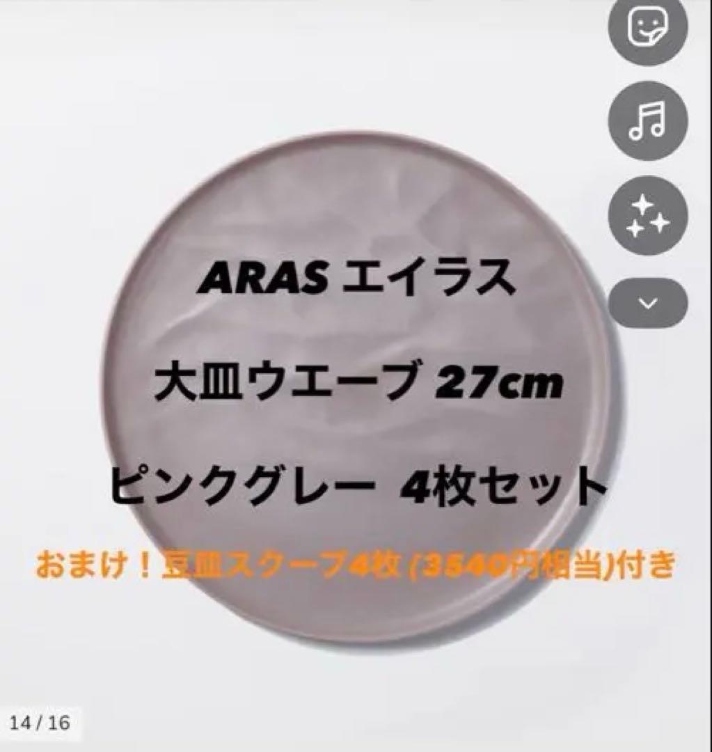 エイラス ARAS 大皿 27cm ピンクグレー 4枚セット 豆皿スクープ4枚付