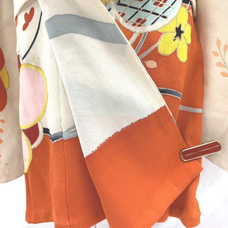 4009ag98, 半衿□七五三 三歳 女児 アンティーク 着物のみ 五つ紋□