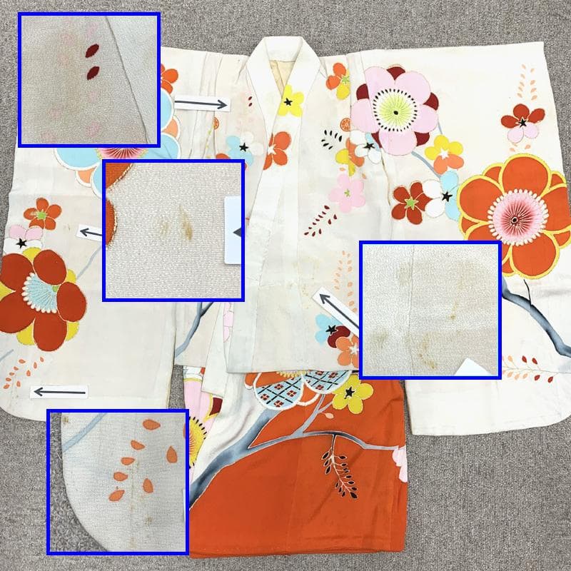 4009ag98, 半衿□七五三 三歳 女児 アンティーク 着物のみ 五つ紋□