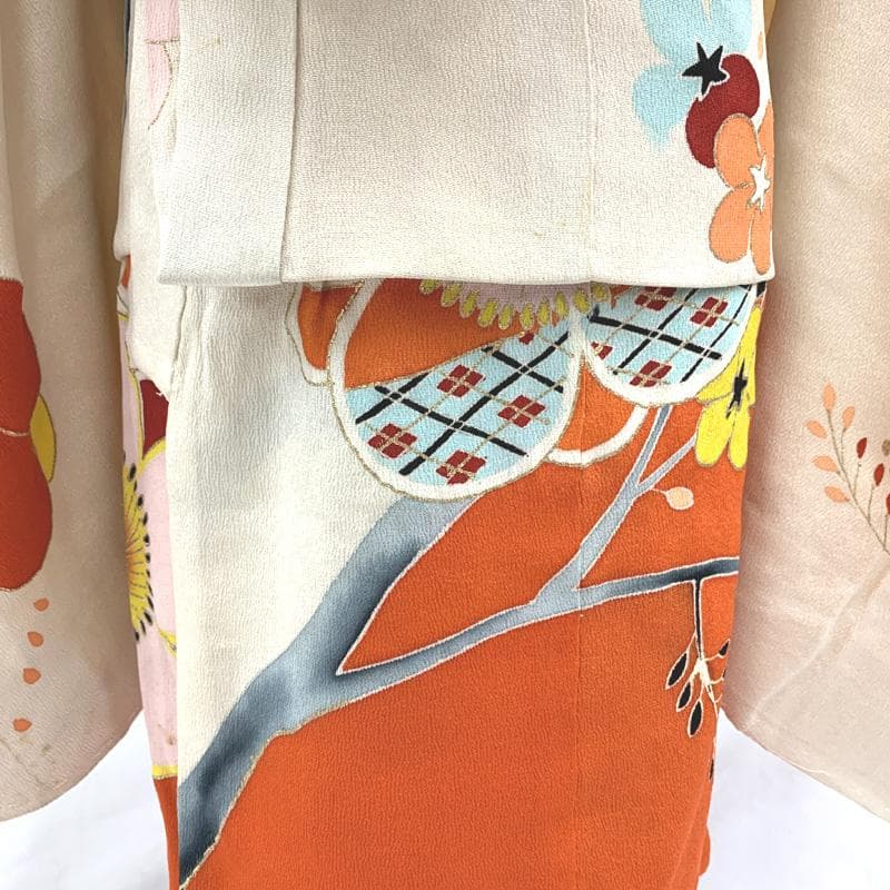 4009ag98, 半衿□七五三 三歳 女児 アンティーク 着物のみ 五つ紋□