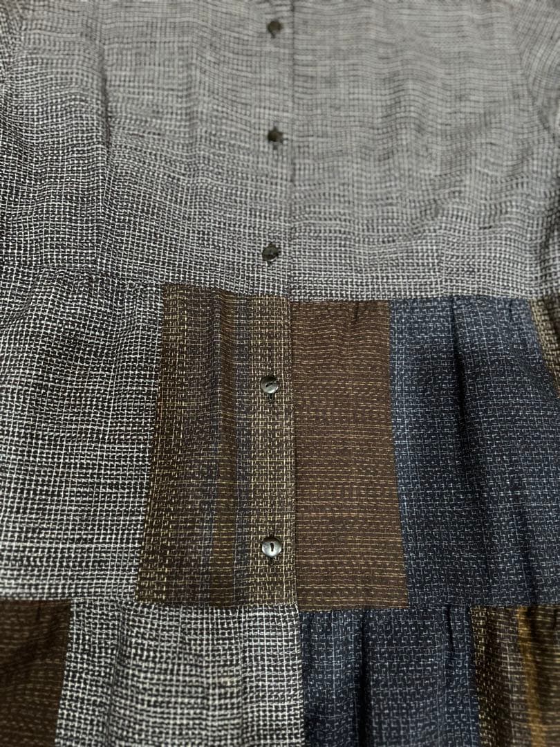 値下げ⭐︎儀右衛門　絣ダークブルー・ブラウンチェック チュニック