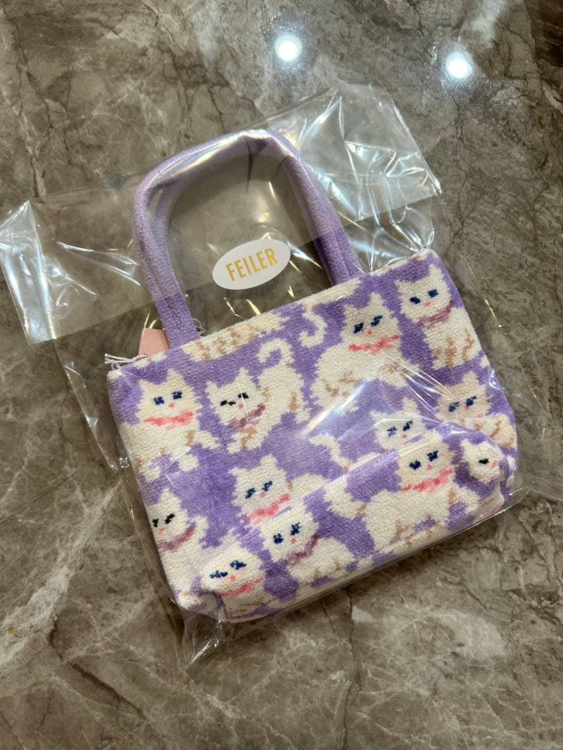 新品タグ付き フェイラー FEILER モフモフネコチャン バッグ パープル
