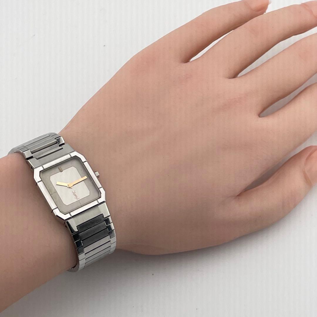 【稼働/新品電池】イヴサンローラン　スクエア　腕時計　クォーツ　シルバー