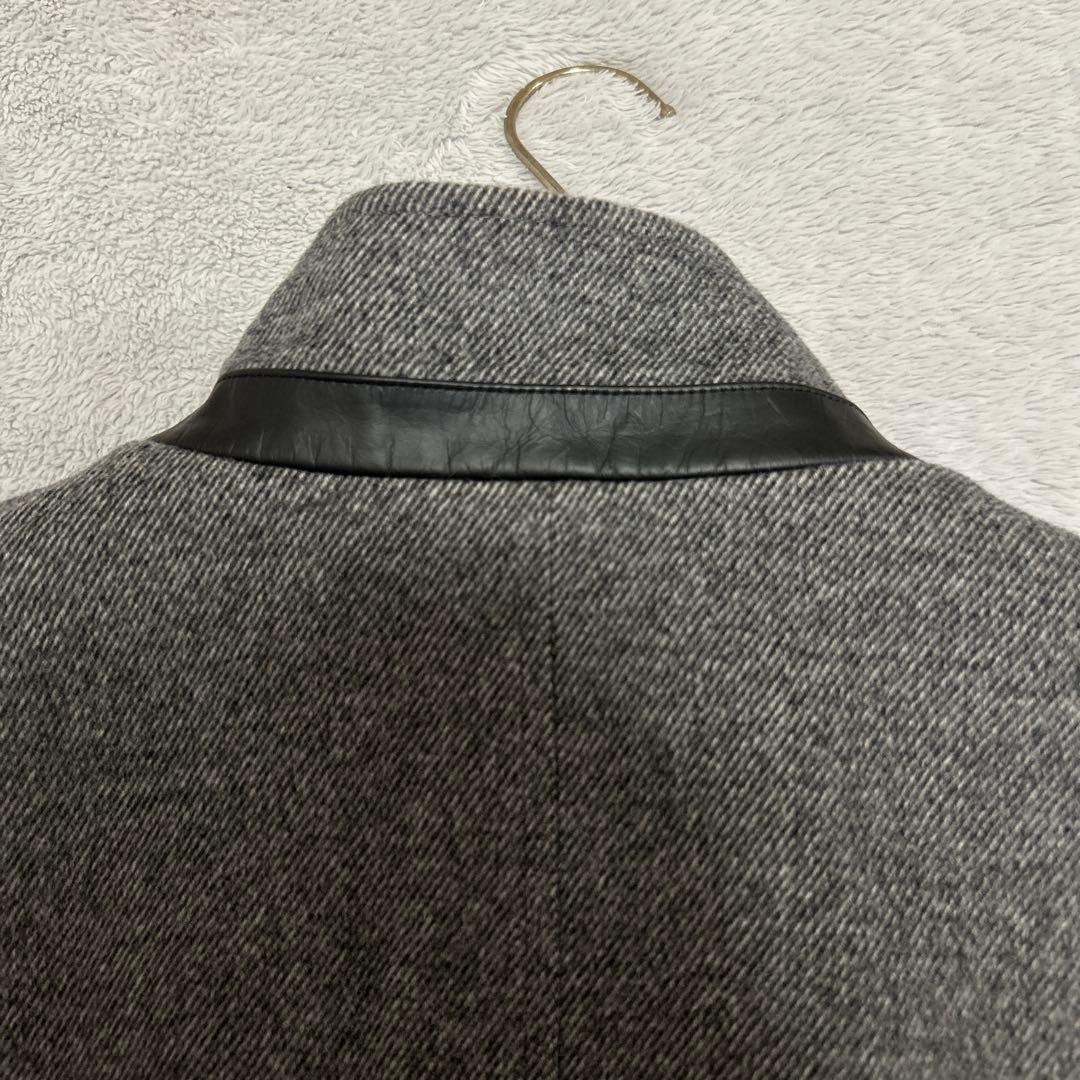 定価8万程　美品　ニューヨーカー　カシミヤ スタンドカラー　ロングコート 牛革