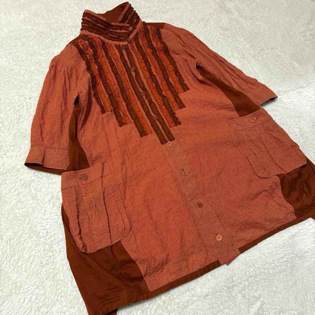 ann吉 センソユニコ フリル　チュニック　バルーン　ギンガムチェック