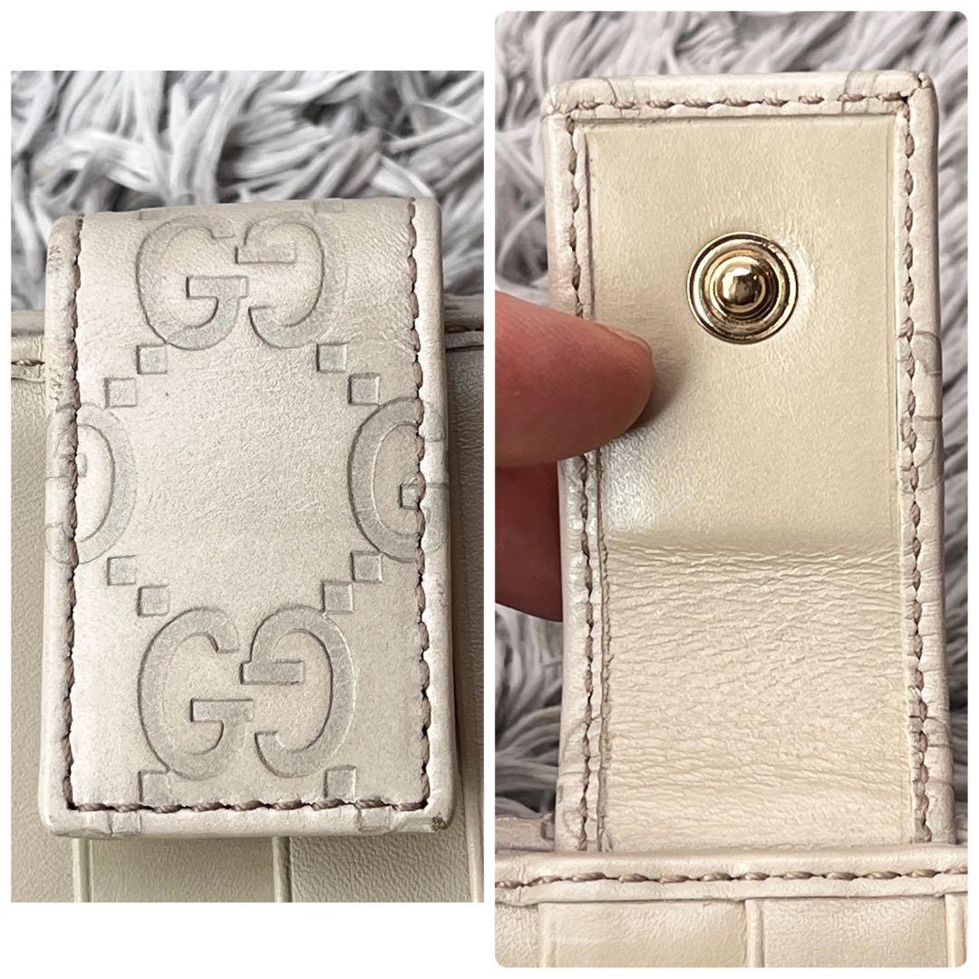 美品✨GUCCI シマ　ロゴプレート　ホワイトグレー　長財布　Wホック
