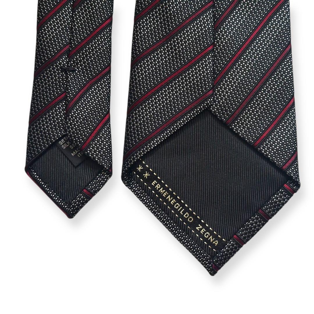 美品✨エルメネジルドゼニア　ネクタイ　ジャガード　ブラック　バーガンディ