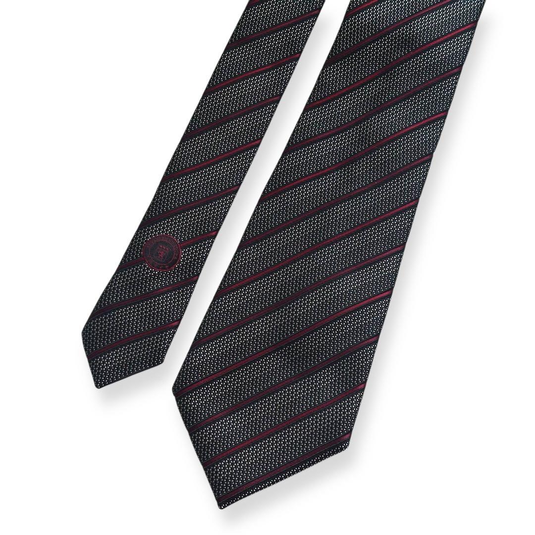 美品✨エルメネジルドゼニア　ネクタイ　ジャガード　ブラック　バーガンディ