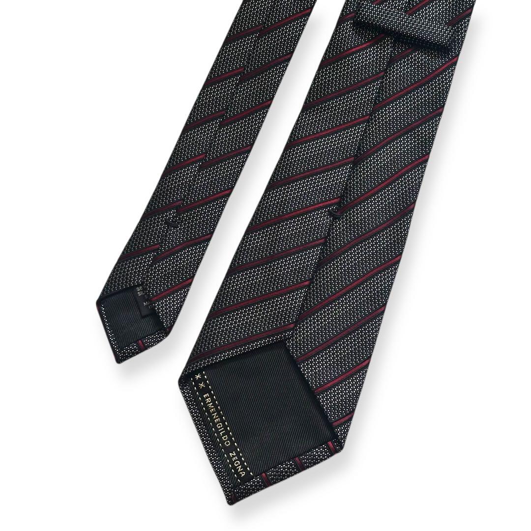美品✨エルメネジルドゼニア　ネクタイ　ジャガード　ブラック　バーガンディ